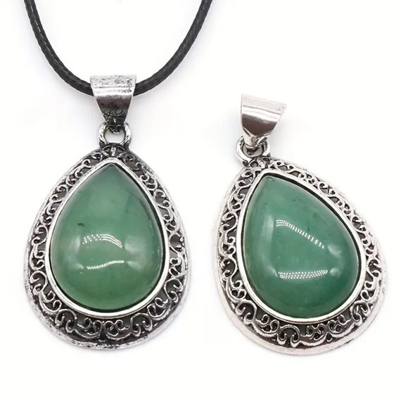 Green Aventurine Natural Gemstone Water Drop Pendant Necklace Healing Gemstone - Picture 2 of 2